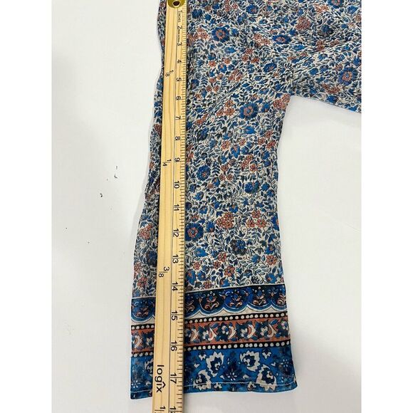 Joie 100% Silk Blue Pink Floral Printed Plunge Neck Boho Tunic Top Size M - Picture 9 of 10